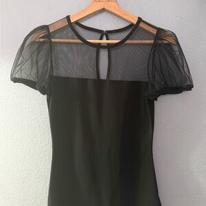 Express Black Mesh Yoke Puff Sleeve Top
